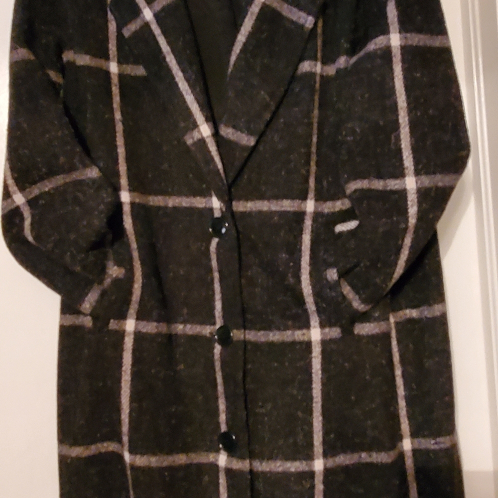 Vtg Winter Coat Checkered Pattern - image 2